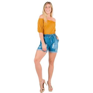 Imagem de Shorts Clochard Jeans com Bolsos Plus Size Feminino Cintura Alta Catwa