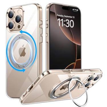Imagem de Capa Temdan projetada para iPhone 16 Pro Max, capa com suporte giratório de 360° compatível com suporte magnético MagSafe de grau militar de 17,5 cm - transparente