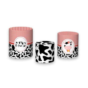 Imagem de Trio De Capa Cilindro - Vaquinha Cute Xadrez Vermelho 025 - Via Cores