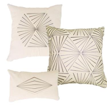 Imagem de Kit 3 Almofadas Bordadas em Linho - Raios Cinza - Lovely Sonhos