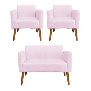 Imagem de Kit 1 Namoradeira e 2 Poltronas Marisa Suede Castanho Rosa - DROSSI