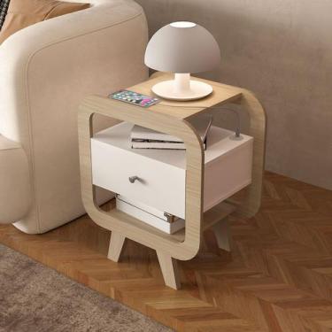 Imagem de Mesa de Canto Theo 1 Gaveta com Usb Naturale/Branco - Artely - Artely 