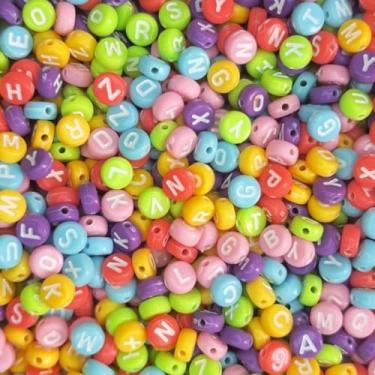 Imagem de 600 Miçangas Letras Alfabeto Redonda Vogais e Consoantes Missanga Infantil Colar Pulseira Artesanato (Colorido e Branco)