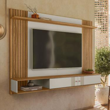 Imagem de Painel Suspenso Denver Detalhes Ripado para TV`s até 70 Polegadas Off White/Nature - Peternella