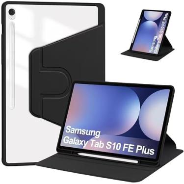 Imagem de Suttkue Capa giratória de 360° para Samsung Galaxy Tab S10 FE+, PC com compartimento para caneta, leve, resistente a arranhões, preta para Galaxy Tab S10 FE + 33.0 cm 2025