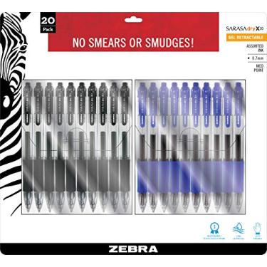 Imagem de Zebra Pen Caneta de gel retrátil Sarasa Dry X20, ponta média, 0,7 mm, tinta preta/azul, pacote com 20, preto e azul (14781)