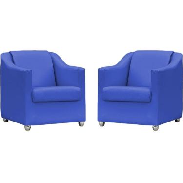 Imagem de Kit 2 Poltronas Mila Corino Azul Royal Pé De Plástico Cromado - Azul-royal, Corino