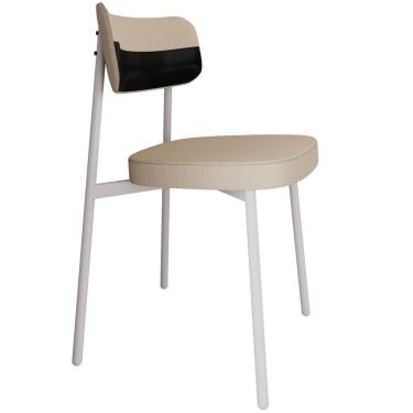 Imagem de Cadeira Estofada Para Sala De Jantar Astrid Branco C01 Linho Areia Courino Preto - Lyam Decor