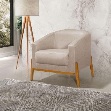 Imagem de Poltrona Living Base Em Madeira Maciça Flórida Linho Bege - Bege