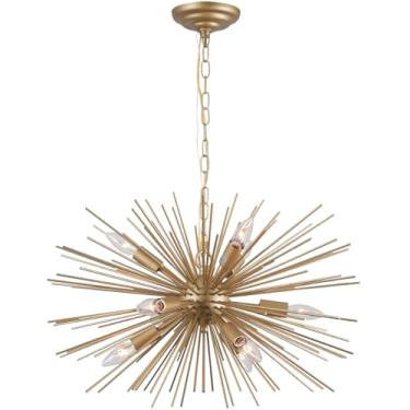 Imagem de Cawabien Lustre Moderno Starburst: Luminária Sputnik Dourada Com 9 Luzes Para Sala De Jantar, Estar, Quarto, Cozinha, Hall Entrada, 24 Pol.