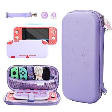 Imagem de GLDRAM Estojo De Transporte Para Nintendo Switch Lite, Pacote Acessórios Com Viagem Sakura Roxo, Capa Protetora Tpu Macio, Protetor Tela Hd, 2 Lindas Alças Polegar E Alça Ombro Ajustável