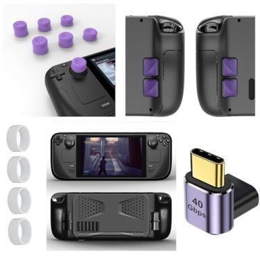 Imagem de TGDPLUE Conjunto De Estojos Para Deck Steam Com Capa Protetora, Alças Botões Traseiros, Capas Joystick, Adaptador Usb-C Macho Fêmea 90 Graus, Anéis Protetores Joystick Compatíveis Oled