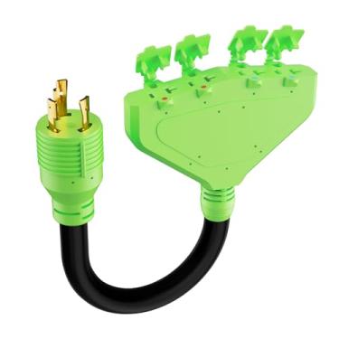 Imagem de Conable Adaptador De Distribuição Gerador 30 A Para 15/20, Tomada Doméstica Nema L5-30P 3 Pinos, 4X 5-20R/5-15R, Quatro Tomadas Com Tampas Proteção Contra Poeira, Plugue Trava Giratória, Verde, Cm