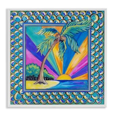 Imagem de Stupell Industries Raios de sol e palmeira com borda branca emoldurada giclée design de arte por Nettie Price, 12 x 12