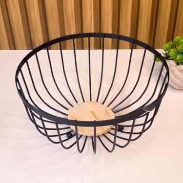 Imagem de Fruteira de Mesa 2 Andares Ferro e Bambu para Café da Manhã Multiuso de Metal Preto Cesto Organizdor(REDONDA FERRO E MDF 25X25CM)