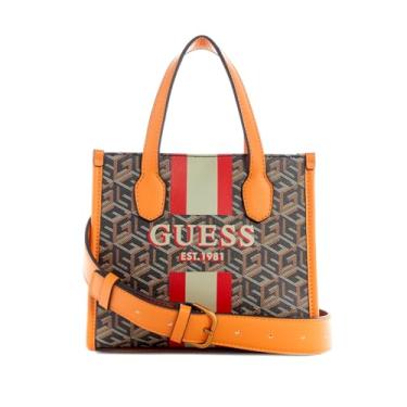 Imagem de GUESS Mini bolsa feminina Silvana 2 Cmprtmnt, Logomarca preta/conhaque, PROCESSING PROCESSING, Mini bolsa Silvana