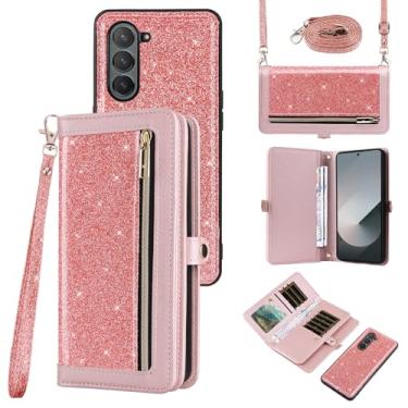 Imagem de Asuwish Capa de celular para Samsung Galaxy Z Fold 6 5G 2024 com zíper carteira destacável com alça transversal alça de cordão bling glitter flip compartimento para cartão ZFold6 Z6 G Fold6 6Z