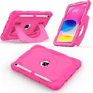Imagem de CCMAO Capa para iPad 11 polegadas (A16) 2025/iPad 10ª geração 2022 (11 polegadas) com suporte durável, suporte de lápis, capa protetora híbrida resistente à prova de choque para iPad 11/10 Gen, rosa