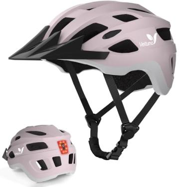 Imagem de Veltuno Capacete de bicicleta para adultos, capacete leve de mountain bike com luz traseira de LED recarregável por USB, viseira de sol removível para mulheres, homens, adequado para ciclismo e