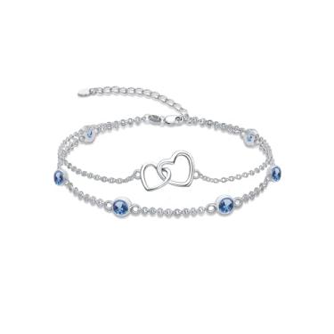 Imagem de Dorunmo Pulseira de pedra do mês de nascimento de coração para mulheres prata esterlina 925 joias de aniversário presentes para mulheres esposa, Anklet 9"-11", Prata esterlina, Base