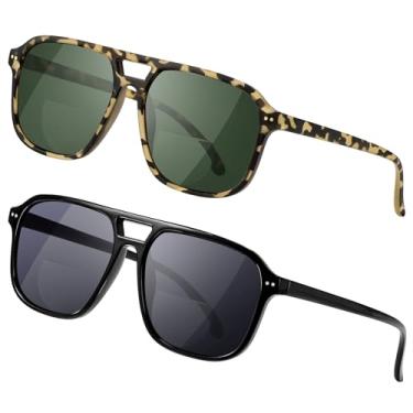 Imagem de Madison Avenue Pacote Com 2 Óculos De Sol Bifocais Estilo Aviador Retrô Para Leitura, Masculino E Feminino, Da Moda, Proteção Uv, Preto/Demi +2.0