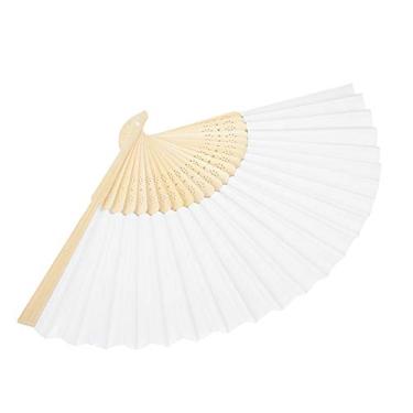 Imagem de Yctze 5pcs Dobrando Ventilador de Mão de Bambu - Ventilador de Mão Portátil para Decoração e Performance - Fãs Dobráveis Leves e Elegantes (Branco)