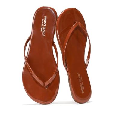 Imagem de Project Cloud Chinelo feminino – Sapatilhas de espuma viscoelástica sandálias de verão para mulheres – Sandálias femininas leves para verão e praia essenciais (fundações), Patente marrom, 35