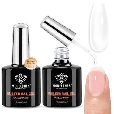 Imagem de modelones Builder Nail Gel, 2 Pcs Clear Builder Nail Polish for Thickening Strengthener Apex Building Extension Rubber Base Gel Polish in a Bottle for DIY Home Salon Gifts 10ml LED Lamp Cured