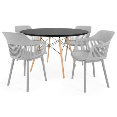 Imagem de Conjunto Mesa de Jantar Redonda Eiffel Preta 120cm com 4 Cadeiras Marc
