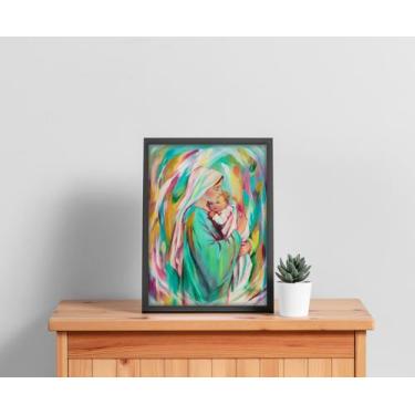 Imagem de Quadro com Moldura Religioso Nossa Senhora e o Menino Jesus Pintura - 