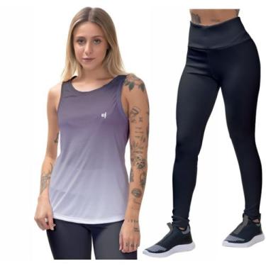 Imagem de Calça Legging Feminina Camisa Regata Yoga Dry Tecido Leve Proteção UV5