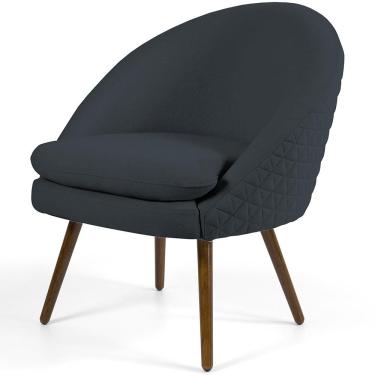 Imagem de Poltrona Decorativa Fixa Pés Palito Rafa D02 Tressê Linho Chumbo D-465 - Lyam Decor