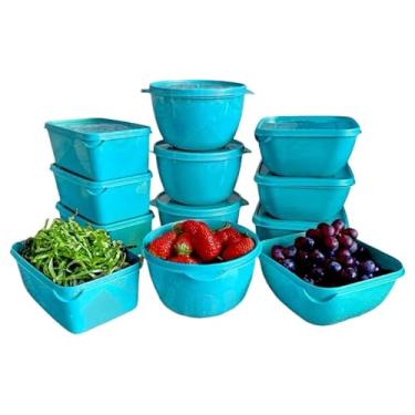 Imagem de Kit 12 Potes cozinha Plásticos Formatos Variados para marmita variados organizadores de alimento (Azul)
