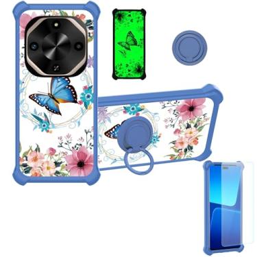 Imagem de jioeuinly Capa compatível com BLU G75 [com protetor de tela de vidro temperado][PC rígido + silicone macio][suporte para anel] [efeito luminoso] YGL-LHD