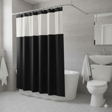 Imagem de Cortina Box Banheiro Com Visor Transparente Lisa Antimofo C/Gancho Cores (Preta)