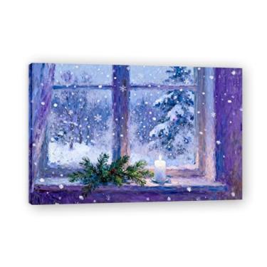 Imagem de Janelas nebulosas Tela Impressionista Festiva de Inverno, Arte de Parede em Tons Macios para Sala de Estar Emoldurada 30 x 45 cm