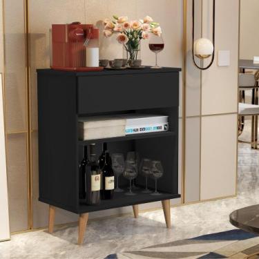 Imagem de Aparador Buffet Sala Pés Palito Retrô 1 Gaveta Beatriz - Preto - AJMóv