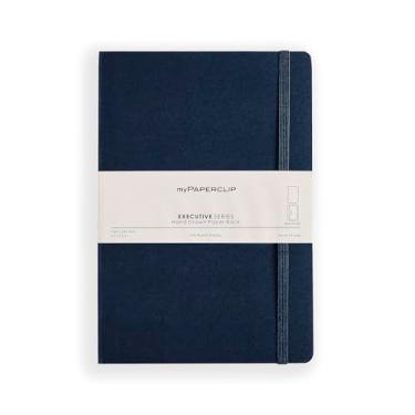 Imagem de myPAPERCLIP Caderno liso grande da série executiva | 192 páginas, 80 g/m2, capa macia, tamanho grande (16,5 x 24 cm) | Base plana | Marcador, fecho elástico e bolso traseiro | Azul