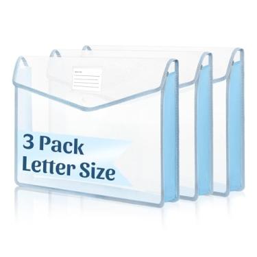 Imagem de Pasta de documentos expansível tamanho tablóide 3 peças 28 x 43 cm com fecho de pressão preto horizontal grande transparente organizador de armazenamento com etiqueta envelopes de plástico pasta de