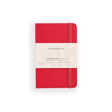 Imagem de myPAPERCLIP Caderno liso pequeno da série executiva | 192 páginas, 68 g/m2, capa macia, tamanho pequeno (8,9 x 14 cm) | Tela plana | Marcador de página e fecho elástico | Vermelho