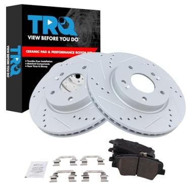 Imagem de TRQ Kit de pastilhas de freio e rotor premium G-Coated Slotted X Drilled Performance Ceramic Compatível com 11-16 Hyundai 14-16 Kia