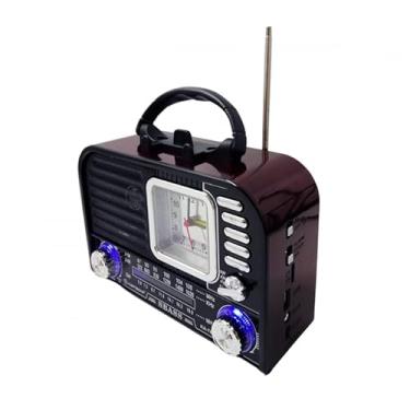 Imagem de Rádio Retrô Portátil AM/FM/SW, Bluetooth 5.1, 3W, com Lanterna, Relógio Analógico, Entrada USB, SD, Bivolt, Madeira Clara e Escura (Madeira Escuro)