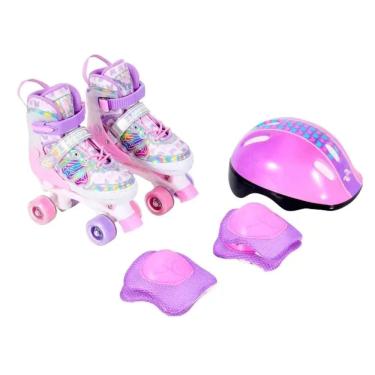 Imagem de Patins Quad Ajustável De Borboleta Com Kit Proteção, Acolchoado, Trava e Suporta 60kg Unitoys