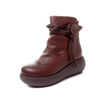 Imagem de Sttiyaf Botas femininas de couro plataforma de cano alto para mulheres, Marrom, 35