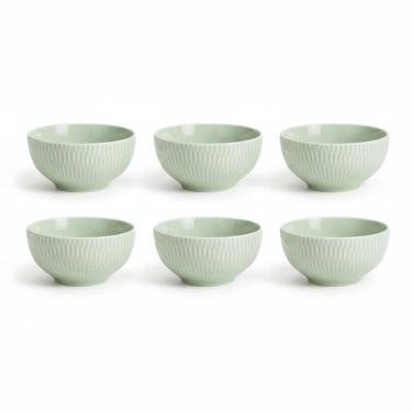 Imagem de Kit 6 Bowl Tigela Verde Relevo Shell 408 ml Germer Porcelana