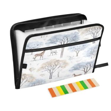 Imagem de Wassud Girafas Elefantes e Árvores Acordeão Arquivo Organizador Letra A4 Pasta de Arquivo de Papel Organizador de Documentos Folio com Etiquetas Pasta de Arquivo Expansível 13 Bolsos