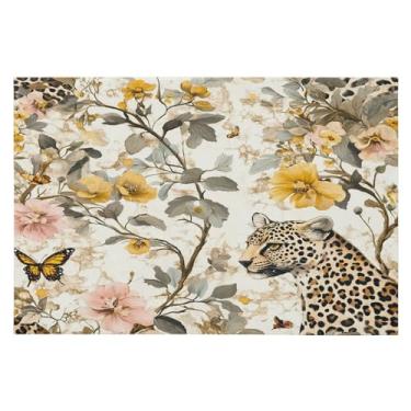 Imagem de Tapete de área 60 x 90 cm, macio, lavável, antiderrapante, com revestimento de borracha, leopardo, para sala de estar, quarto, decoração de casa