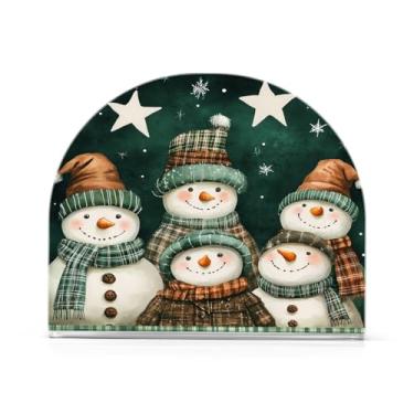 Imagem de Qilmy Bonito suporte de guardanapo de boneco de neve de Natal para mesas, porta-guardanapos de papel de placa acrílica elegante, dispensador de papel de seda independente moderno para jantar, sala de