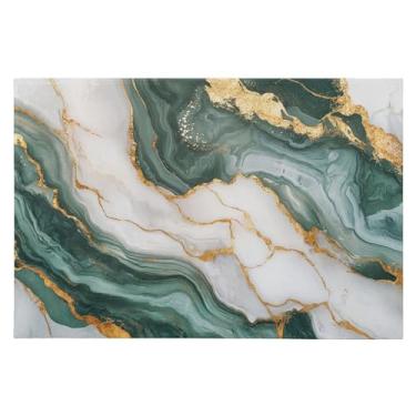 Imagem de CEBUGI Tapete de área 60 x 90 cm macio lavável tapete antiderrapante com suporte de borracha tapetes de área de mármore branco e verde para sala de estar, quarto, decoração de casa