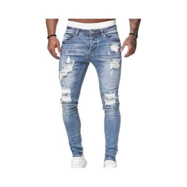 Imagem de Calças Jeans Masculinas Retro Rasgadas Skinny Stretch Casuais Slim 202